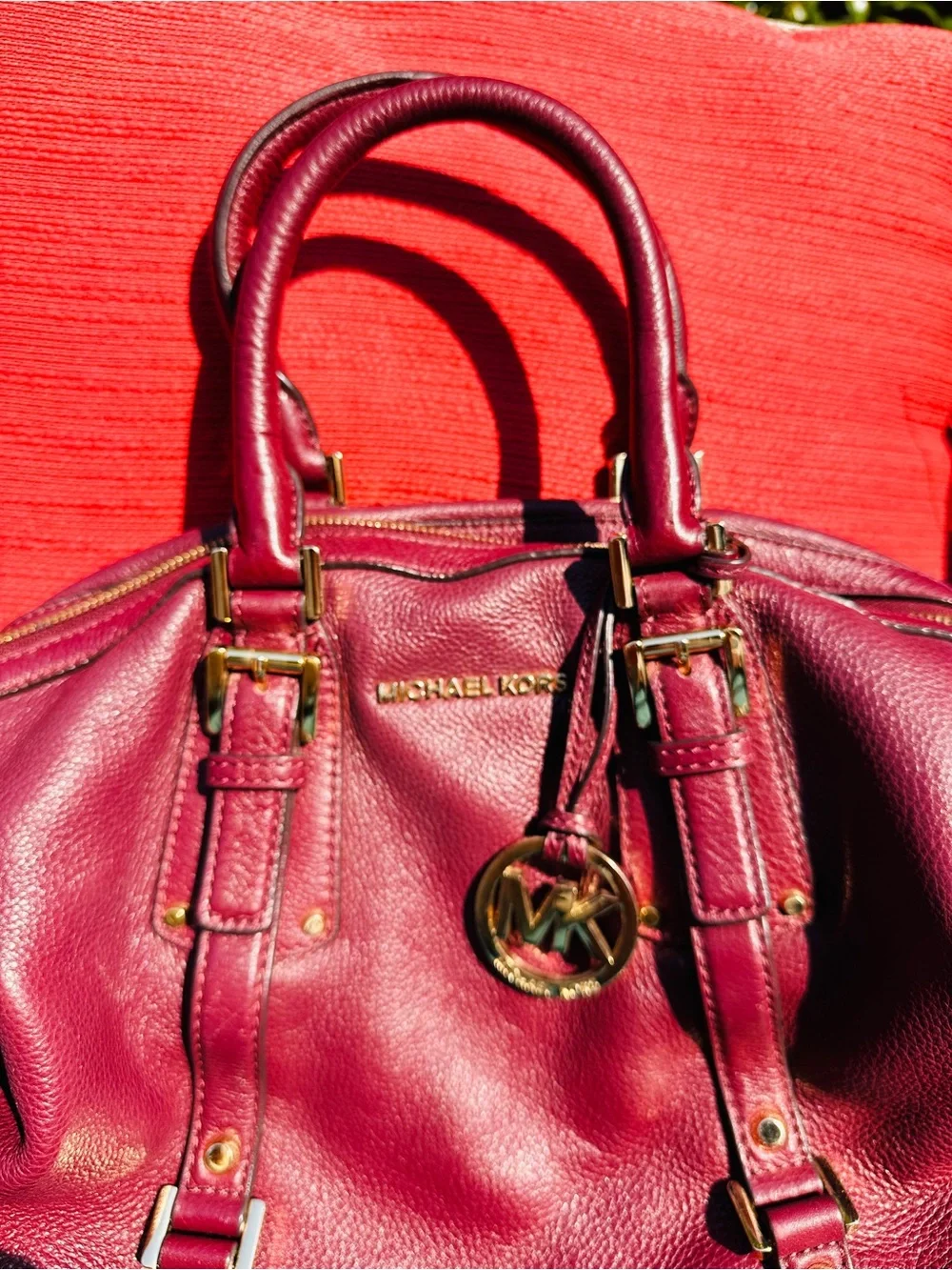 Michael Kors Plum Leather Satchel with Gold Hardware
